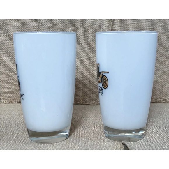 Vintage Old Car Milk Glass Tumbler Set Buick Cadillac MCM Nostalgia Core Retro - Picture 4 of 8